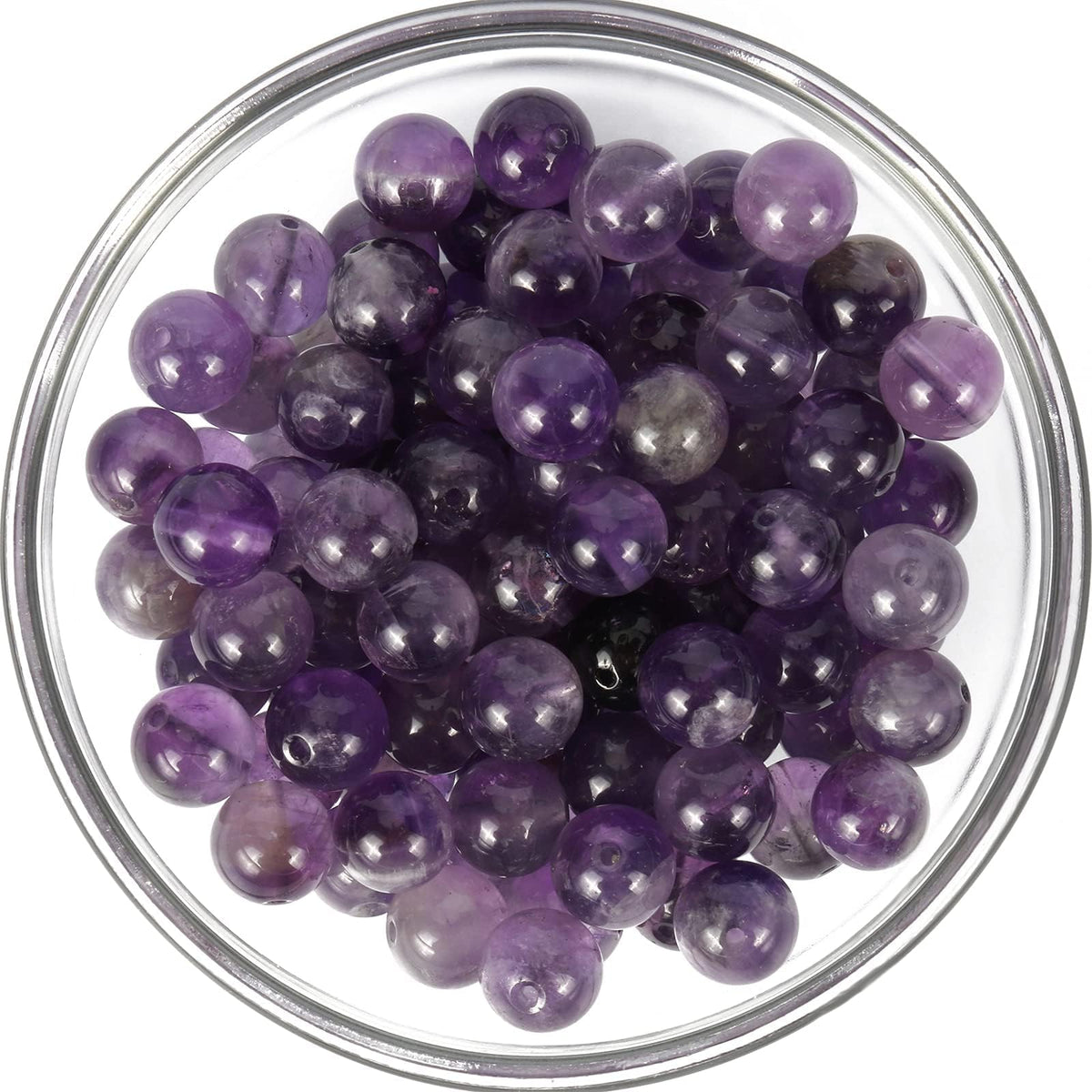 NITOPUPU 100Pcs 10mm Natural Smooth Amethyst Beads Round Loose Stone Beads for Jewerly Making with Crystal Stretch Cord