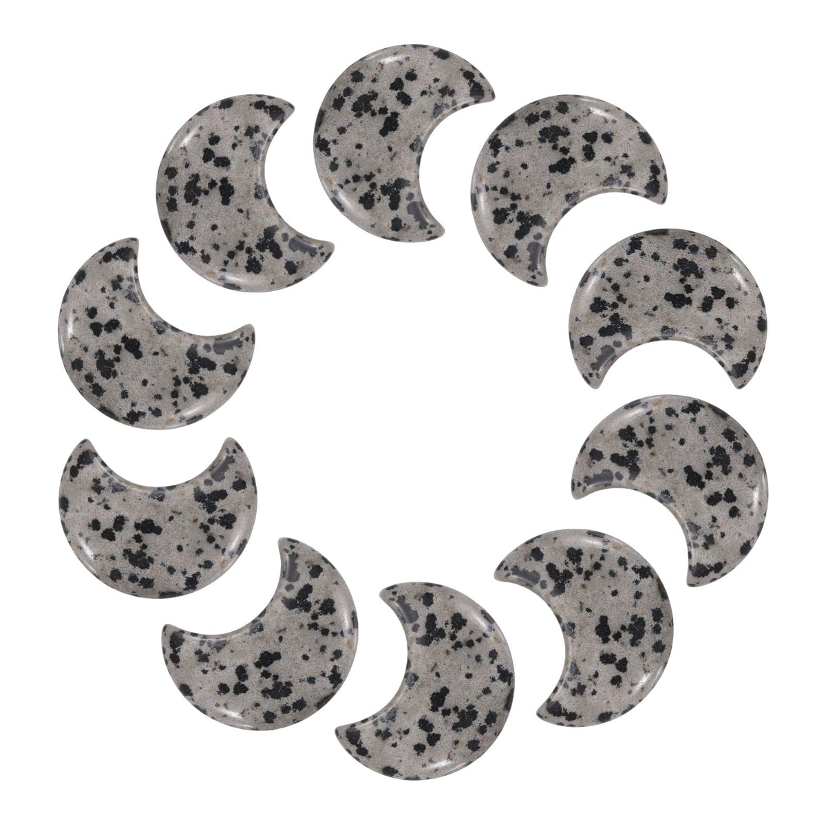 MECCANIXITY 10 Pcs Moon Crystal Worry Stone, 1.2 Inch Length Natural Spotted Jasper Moon Gemstone Bulk, Carved Pocket Stones for Meditation Balancing Pendant Decor