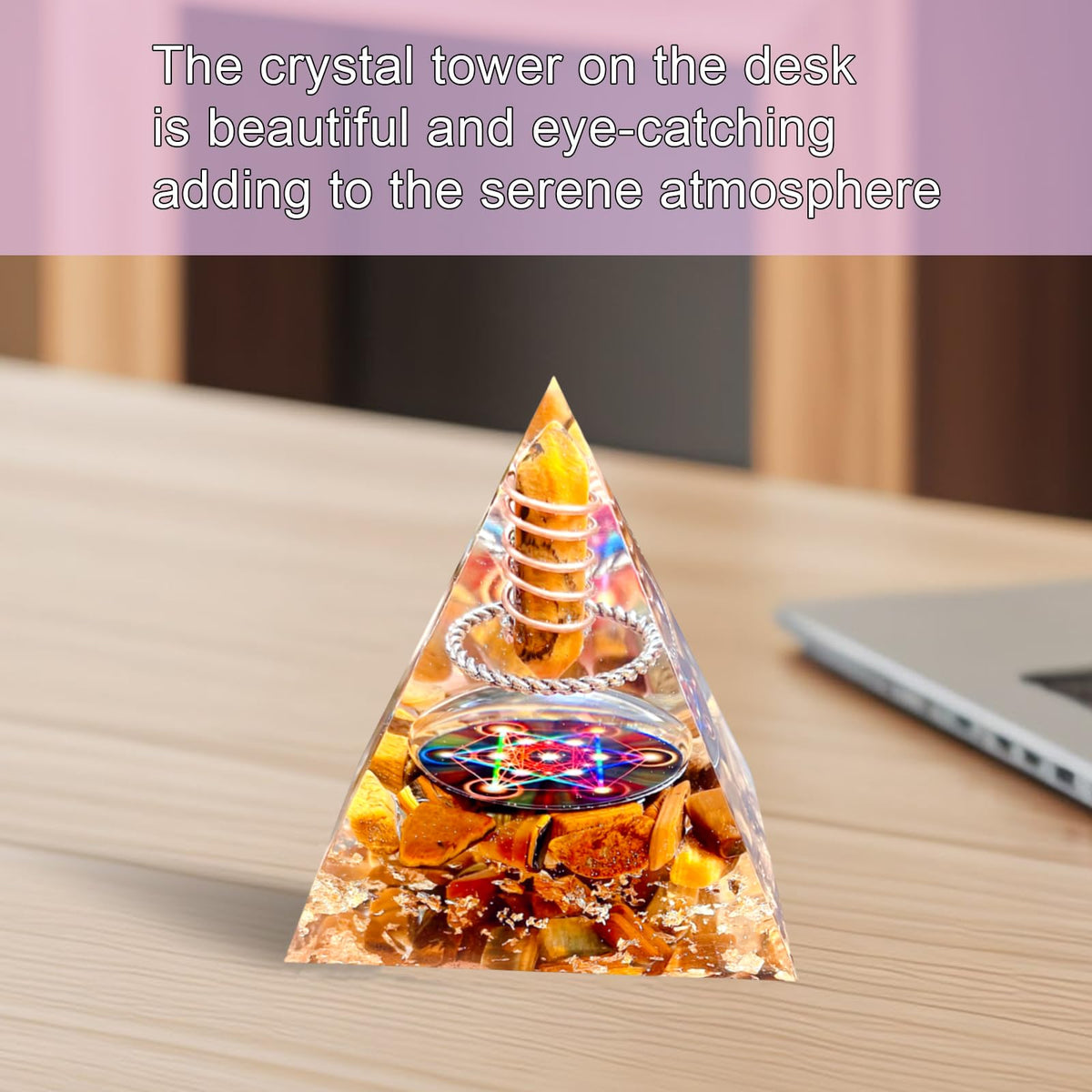 Saefheled Crystal Column Orgone Pyramid, Natural Energy Tiger's Eye Stone Orgonite Crystal Healing Pyramids, for Reduce Stress, Balance Chakra, Meditation Attract Luck, Accumulate Wealth Health (6cm)