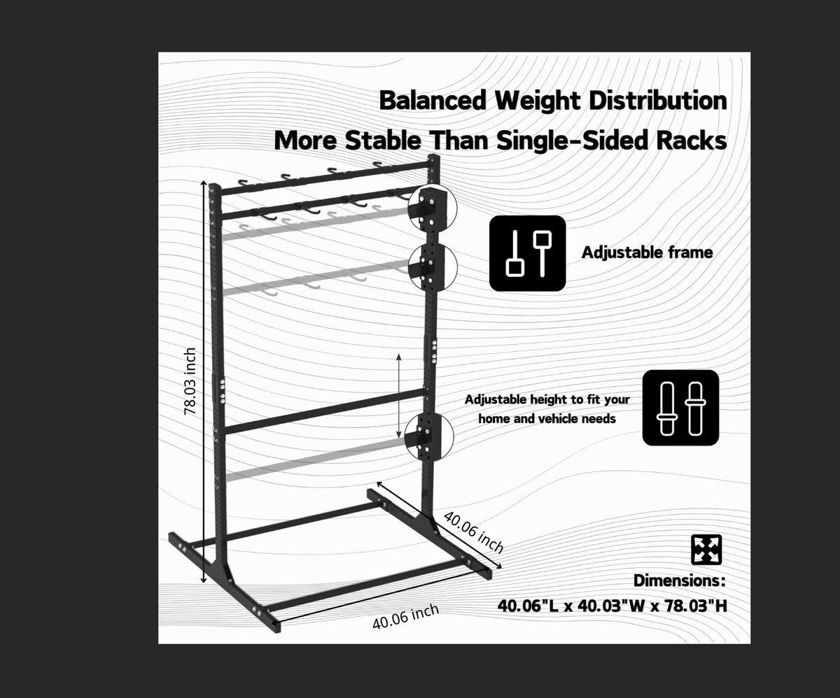 Freestanding Bike Storage Rack for 8 Bikes Heavy Duty Adjustable Bike Rack for Garage Organization & Storage Bike Rack with Hooks for Helmets and Accessories for Road, Mountain & Hybrid Bicycles