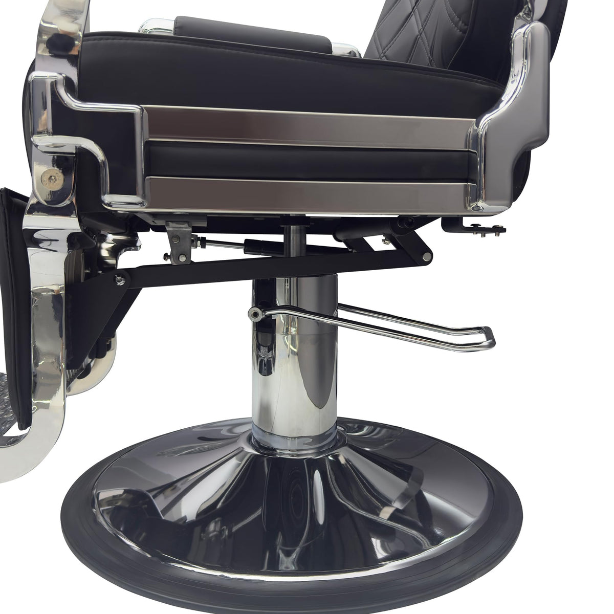 MyS Heavy Duty Barber Chair – 700 lbs Capacity Industrial Hydraulic Reclining Salon Chair, 135° Reclining with Stainless Steel Leather (Silver)