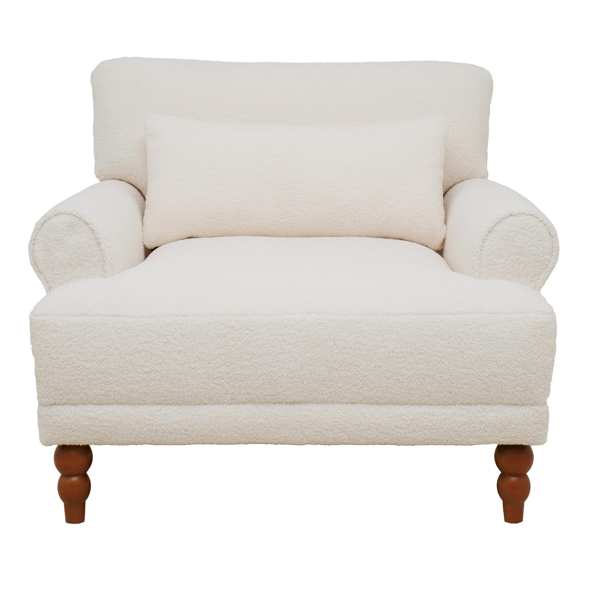 Merax Accent Chair with Circular Armrests, Upholstered Armchair Single Sofa with Vintage Roman Column Legs for Living Room, Bedroom, Study, Ergonomic Lumbar, Boucle, Beige