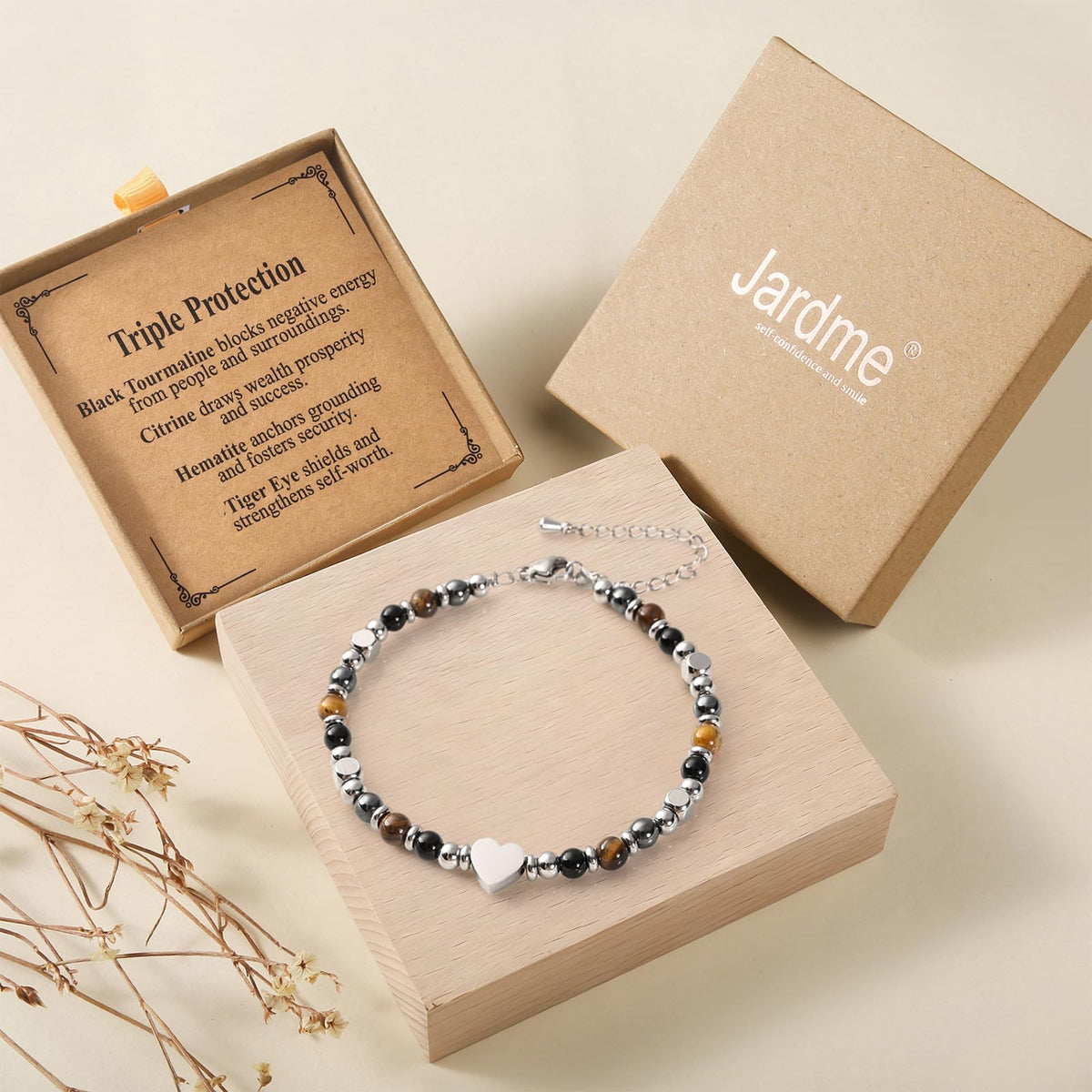 Jardme Natural Healing Crystal Bracelet for Women- Triple Protection