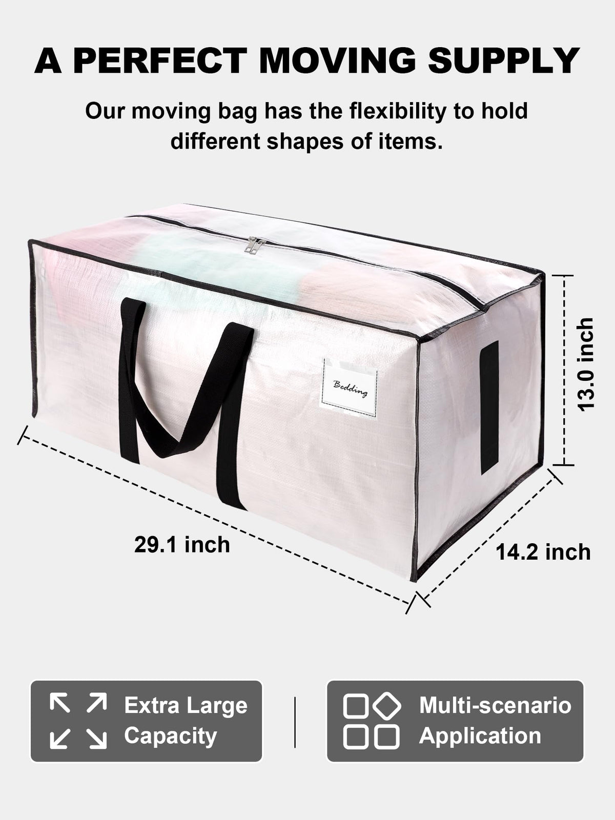 HOMESURE 8 Pack Large Strong Moving Bags with Zippers & Carrying Handles - Water-Resistant - Heavy Duty Storage Tote for Space Saving, Fold Flat, Alternative to Moving Box (Semi-Transparent)