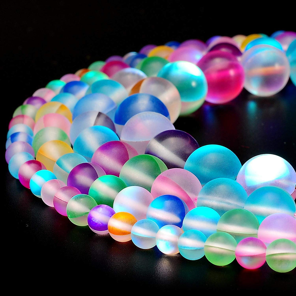 RUBYCA 12mm Round Moonstone Matte Crystal Glass Beads Aura for Jewelry Making Mix, 1 Strand