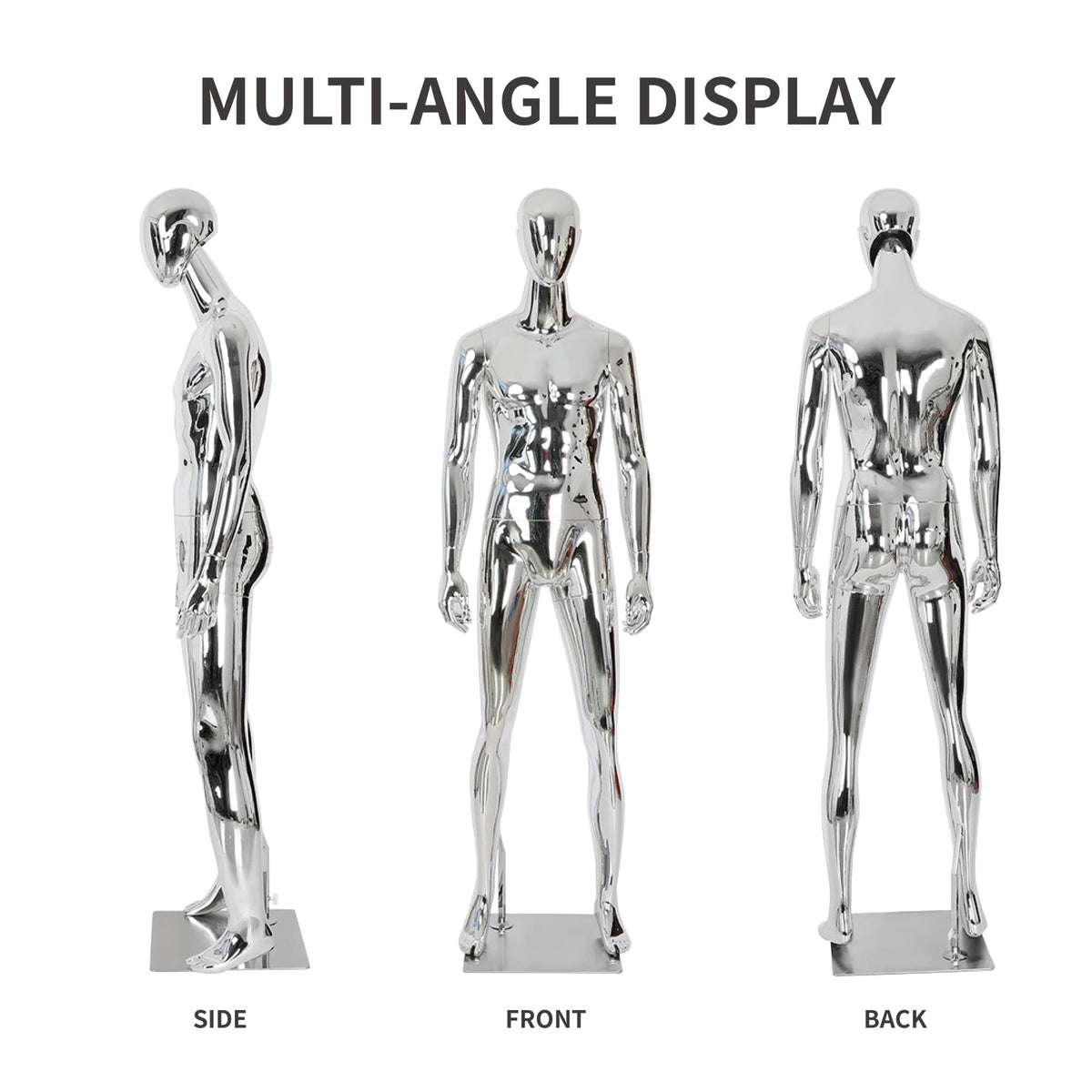 Full Body Male Mannequin with Chrome Metallic Finish, Fiberglass Abstract Dress Form with Posable Head, Futuristic Retail Display Dummy with Metal Base for Men's Fashion Window(Chrome Green)
