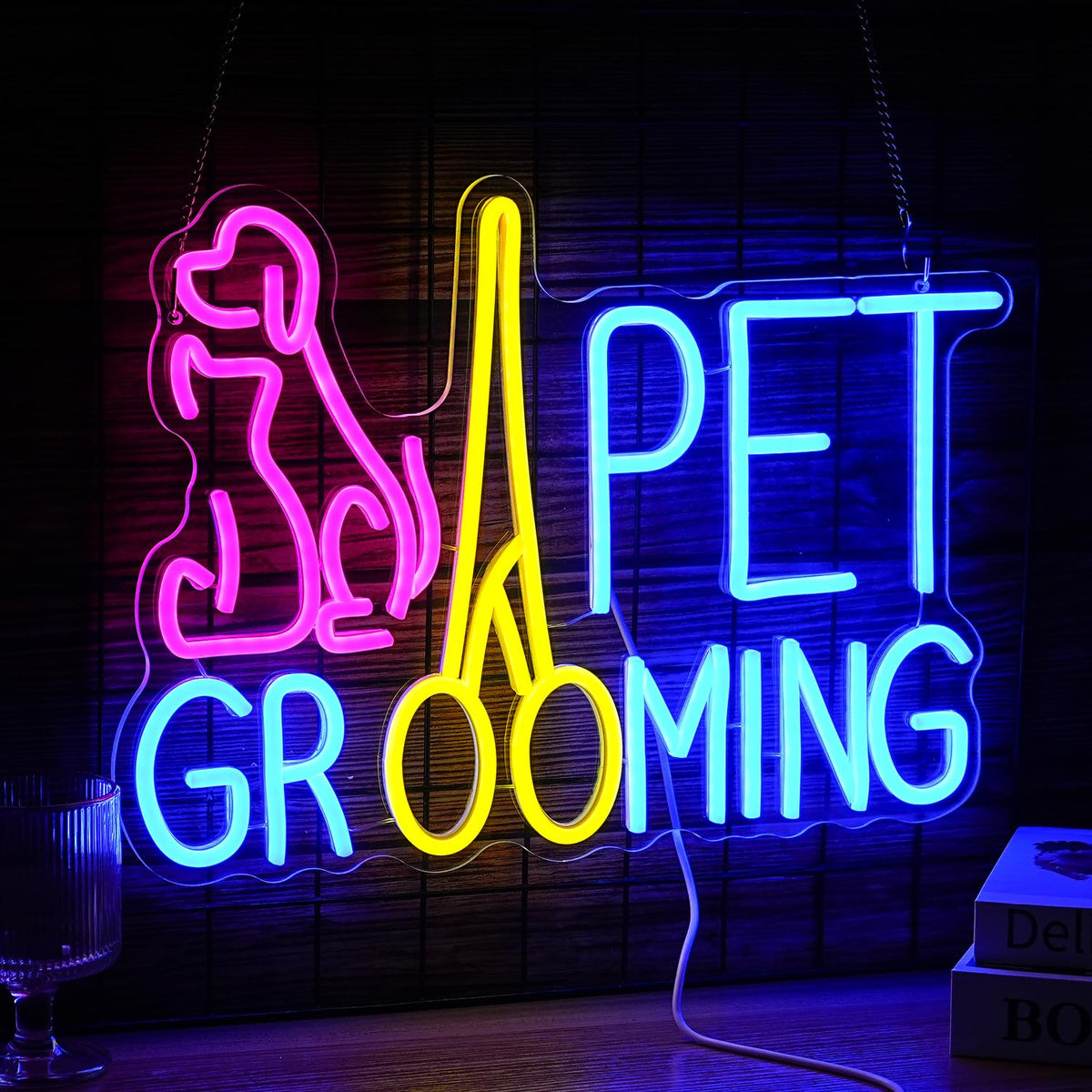 Pet Grooming Neon Sign Dimmable LED Pink Cat Dog Animal Neon Light for Wall Decor Pet Light Up Sign Powered by USB for Pet Shop Hoom Decor Boys Girls Gift (16.7"*12"）