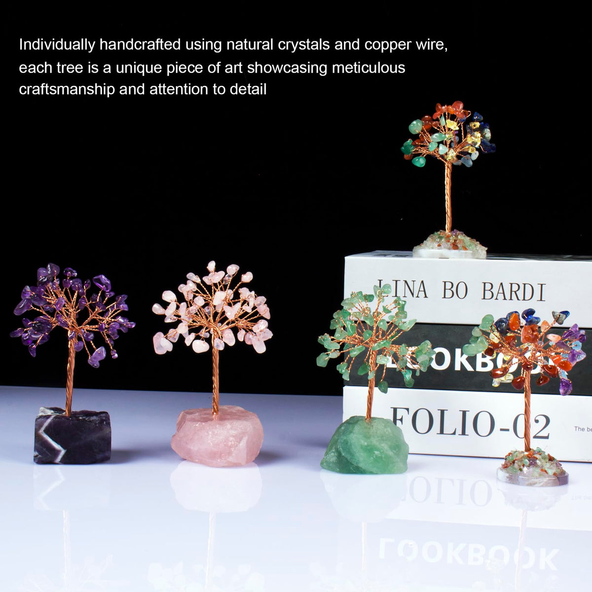 Ytbeoxk Rose Quartz Healing Crystal Tree，Natural Reiki Life Stone Base Copper Wire Tree Decor， Feng Shui Spiritual Energy for Pink Home Office Desk ， Ideal Meditation Gift for Women Men