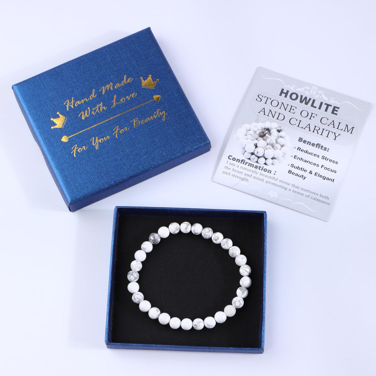 Bymitel 6mm Howlite - Handmade Reiki Gemstone Stretch Bracelet, Natural Beauty & Spiritual Essence, Crystal Healing for Unisex Adults