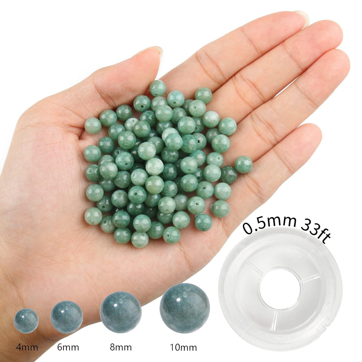 NITOPUPU 100Pcs 10mm Natural Smooth Burmese Jade Beads Round Loose Gemstone Stone Beads for Jewerly Making with Crystal Stretch Cord