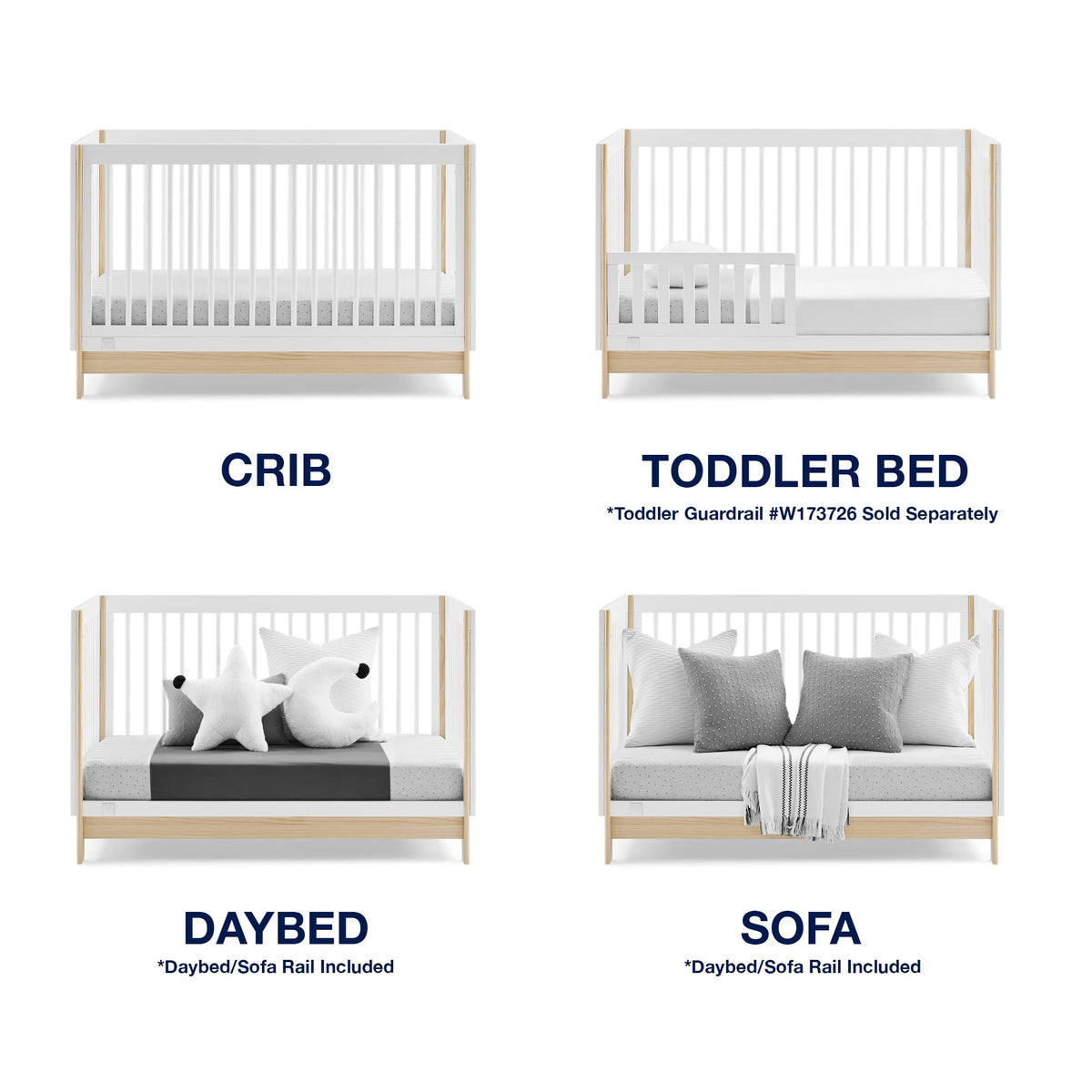GAP babyGap Tate 4-in-1 Convertible Crib - Greenguard Gold Certified, Bianca White/Natural