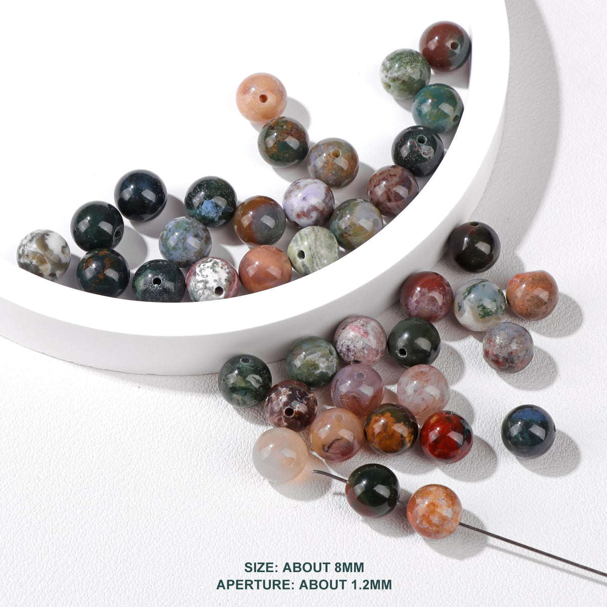 Risyfjew 50PCS 8mm Natural Indian Agate Beads Gemstone Round Loose Beads for Jewelry Making Chakra Crystal Stone Beads for Bracelets Necklace Earrings Making Supplies (50pcs/Strand)