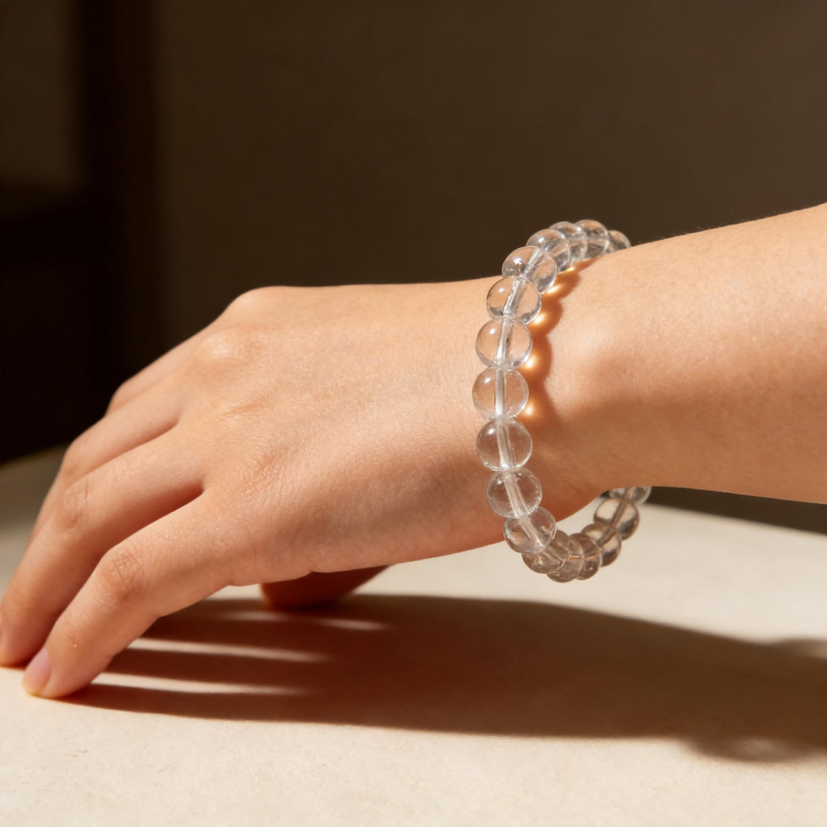 Cryhand Female 8mm Crystal Beaded Bracelets For Women Clear Quartz Bracelet for Men Handmade Lucky Money Stretchy Crystal Bracelets Best Gifts