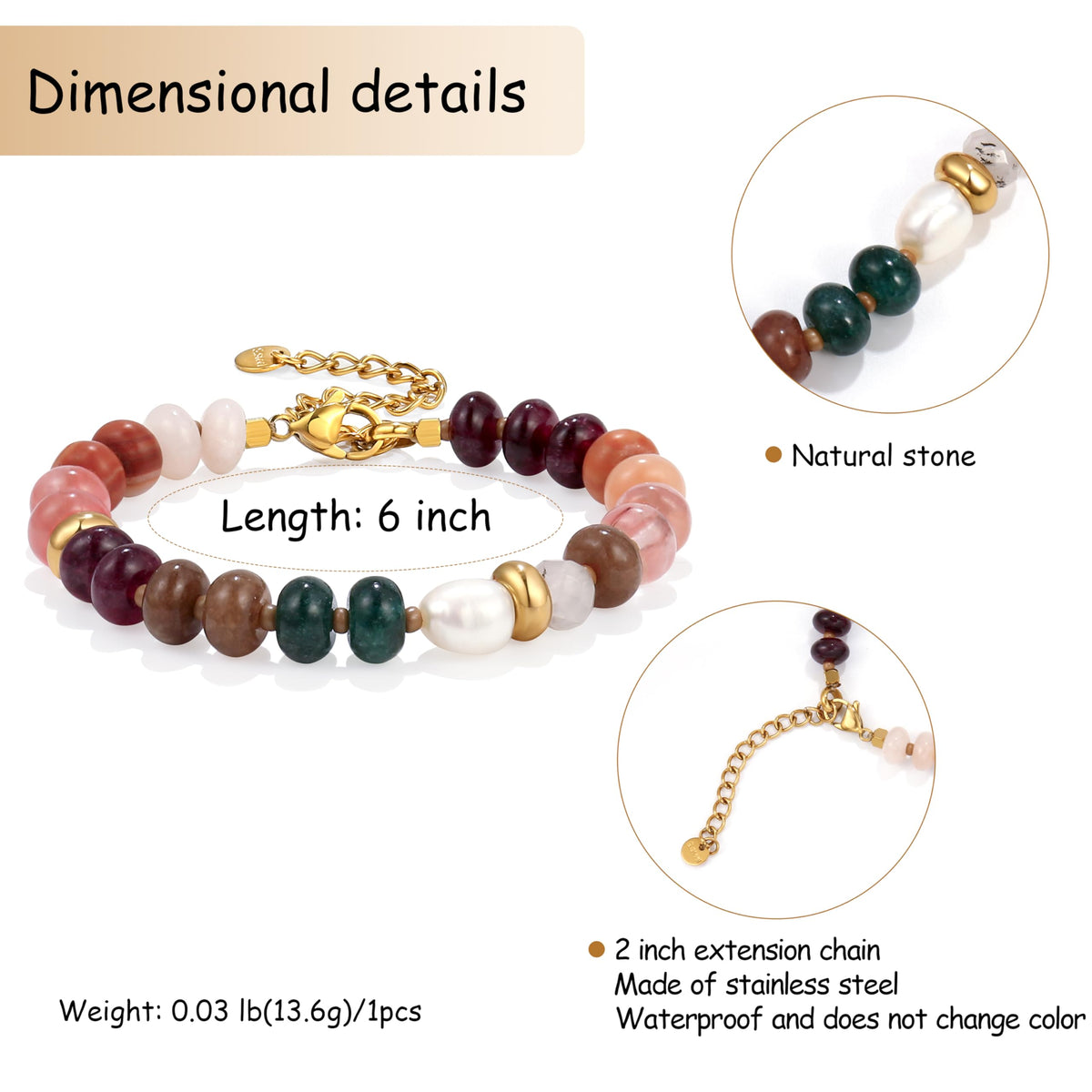 Badu Gemstone Beaded Bracelet for Women Colorful Natural Stone Freshwater Pearl Surfer Beach Rainbow Bracelet Jewelry Gift