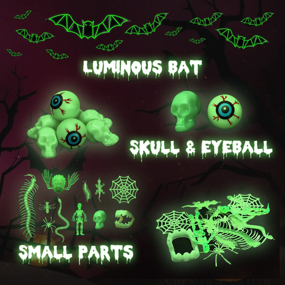 TOY Life 140PCS Halloween Party Favors Halloween Toys for Kids Halloween Goodie Bag Stuffers Fillers Halloween Treat Non Candy Glow in the Dark Bugs Skeleton Spiders Toys Halloween Prize for Classroom