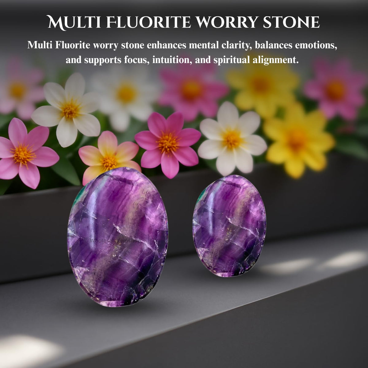 GEMSCITE Fluorite Thumb Worry Stones Metaphysical Gemstone Crystal Healing Reiki Men Women Gift FENG Shui Positive Energy Love Wellness Palm Stones Wicca Powerful