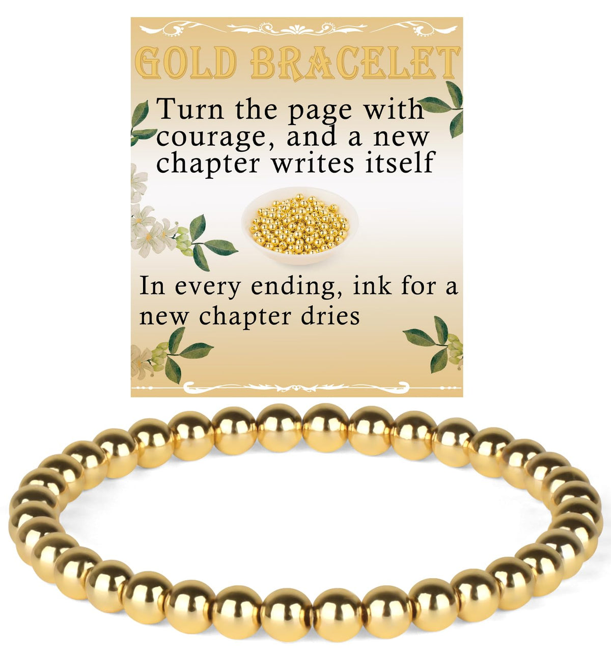 QOGIR 14K Gold Plated Beads Gemstone Stretch Elastic Dainty Handmade Beaded Bracelets for Women Gifts 6mm