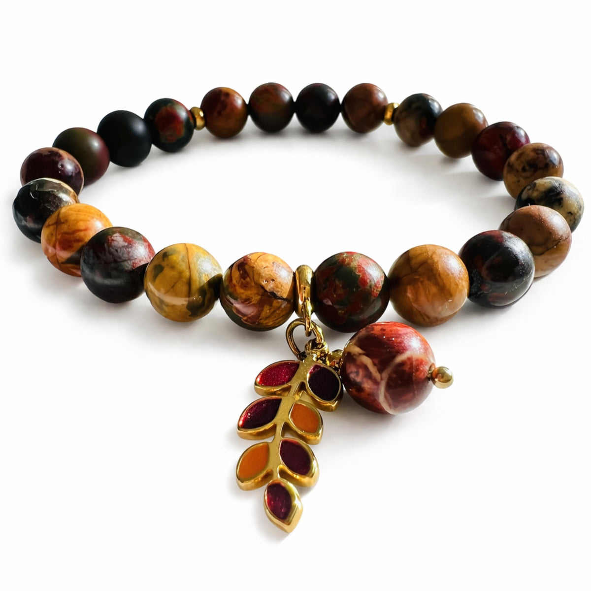 TEJO Natural Stone Beaded Bracelet – Handmade Energy Healing Bracelet for Men & Women, Yoga Chakra Jewelry Gift (Picasso Jasper Natural Stone Bracelet – for Women, 6.5 inches)