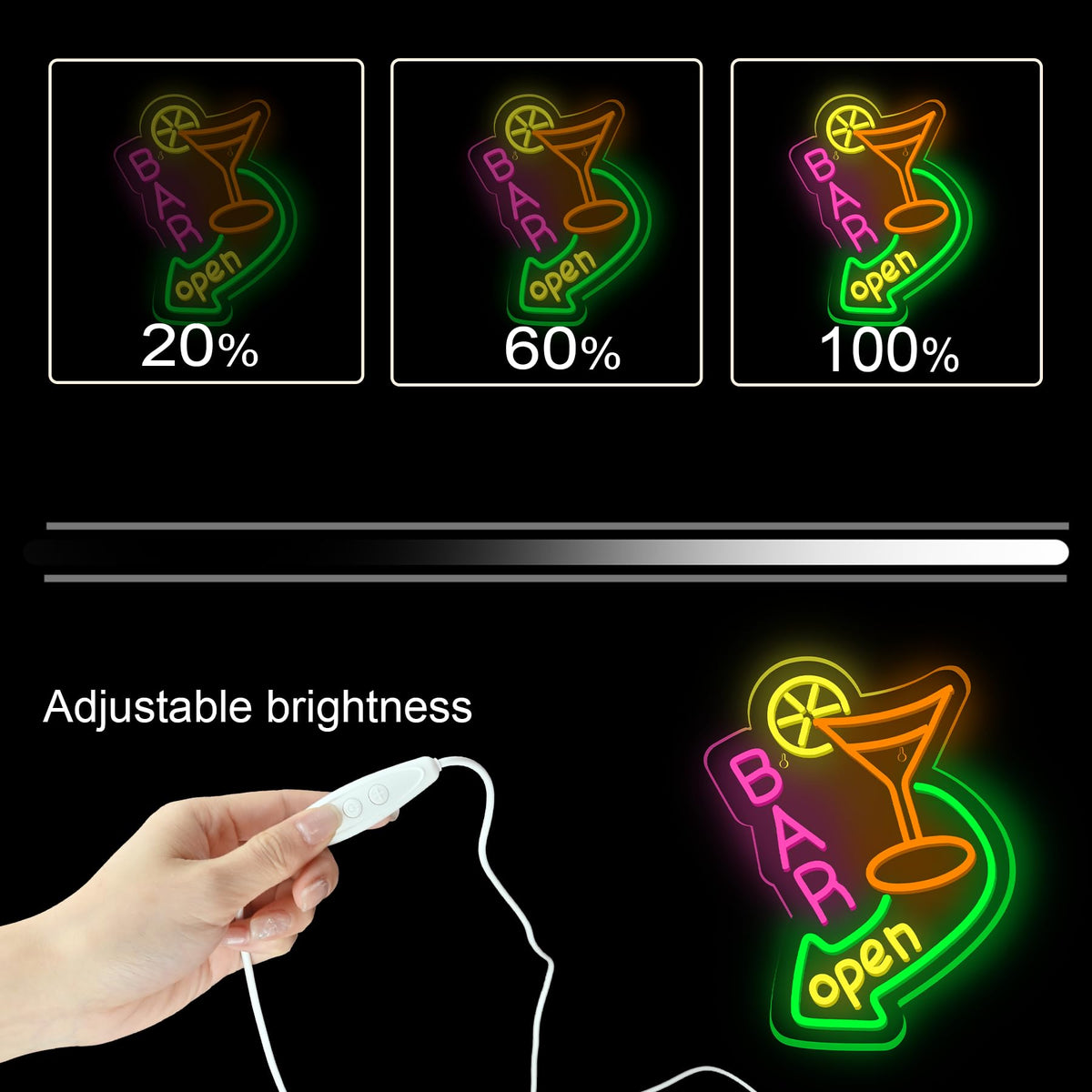 NOSUN Bar Open Neon Sign Dimmable LED Cocktail Neon Lights Signs for Wall Decor Neon Open Sign Open Light Bar Sign for Business Pub Store Man Cave Party Club Restaurant Art Wall Decor Gift