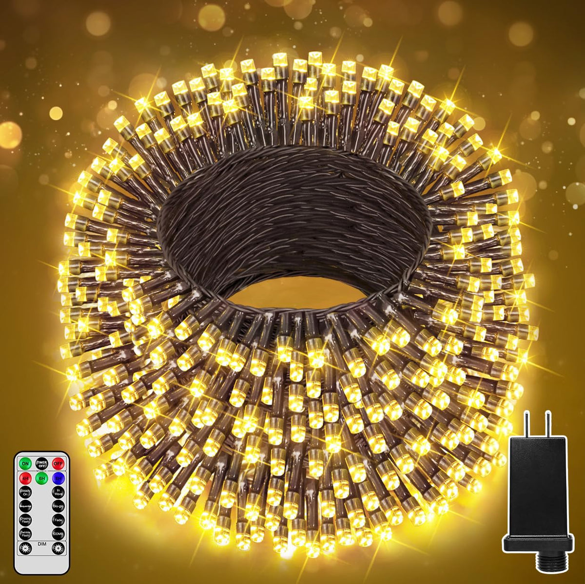 Ccinny 197FT 600 LED Christmas Lights Outdoor, Warm White Christmas Tree Lights Plug in, 8 Modes Twinkle String Light for Bedroom Wedding Party Ceiling Xmas Home Decorations