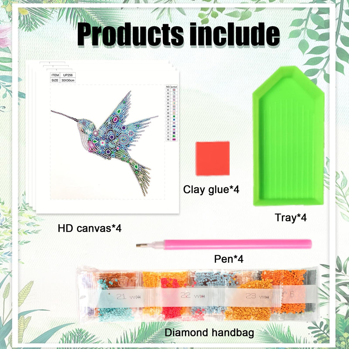 4 Pack Hummingbird Diamond Painting Kits, Special Shaped Crystal Rhinestone Diamond Art Kits for Adults, Easy DIY 5D Diamond Painting Crafts for Home Wall Decor 12x12 Inch