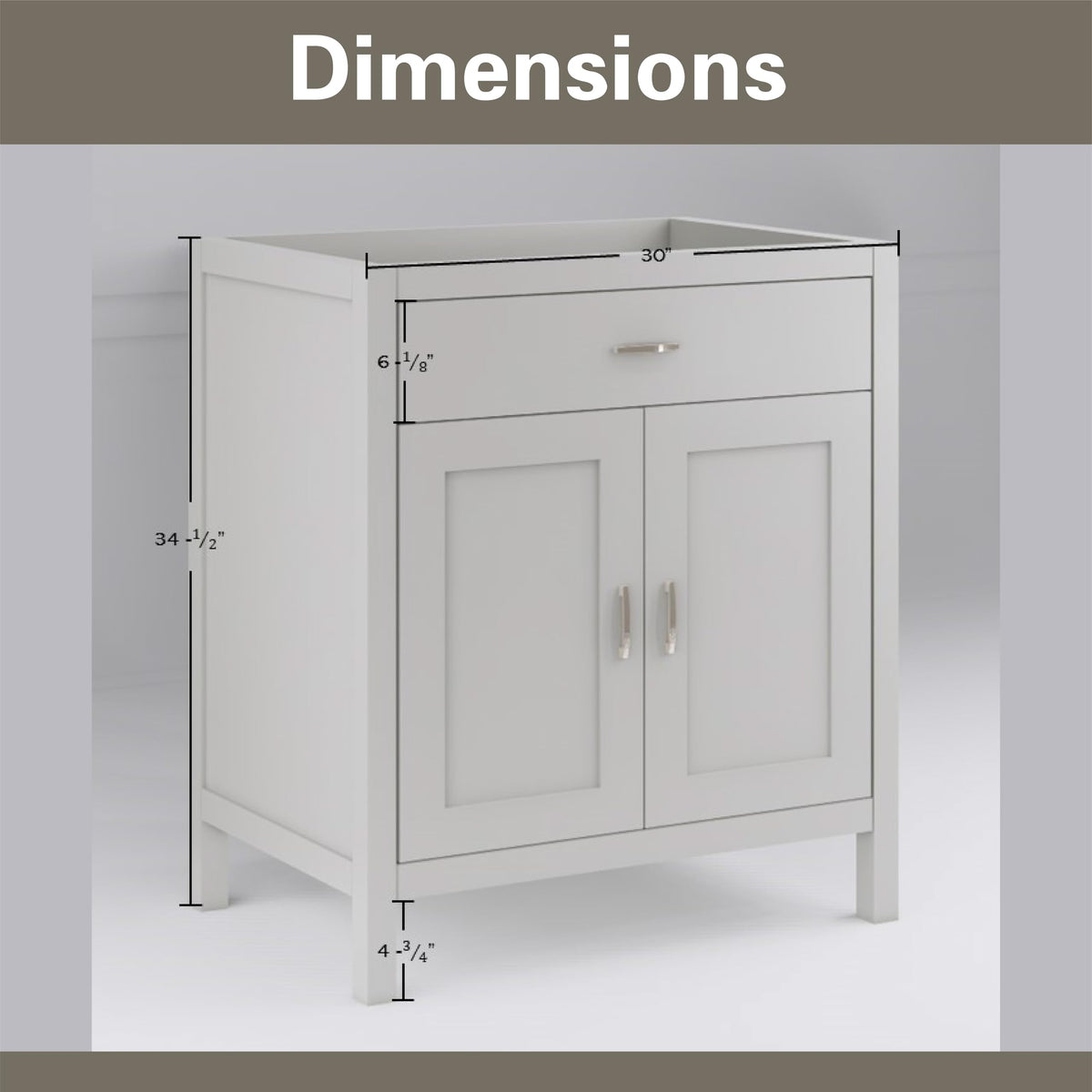30" Light Grey Bathroom Vanity Base Only – Freestanding Solid Wood Sink Cabinet with Tip-Out Drawer, Shaker Style Storage, No Top or Sink, 30" W x 21" D x 34.5" H
