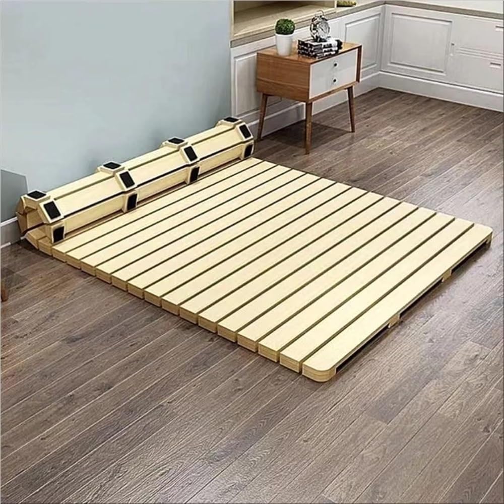 Breathable Bed Plate Solid Wood Futon Frame FoldingFolding Bed Frame - Portable Rollable Hard Bed Board with Slatted Design for Tatami Mat Use in Bedrooms & Living Rooms，（78.7 * 70.9in）