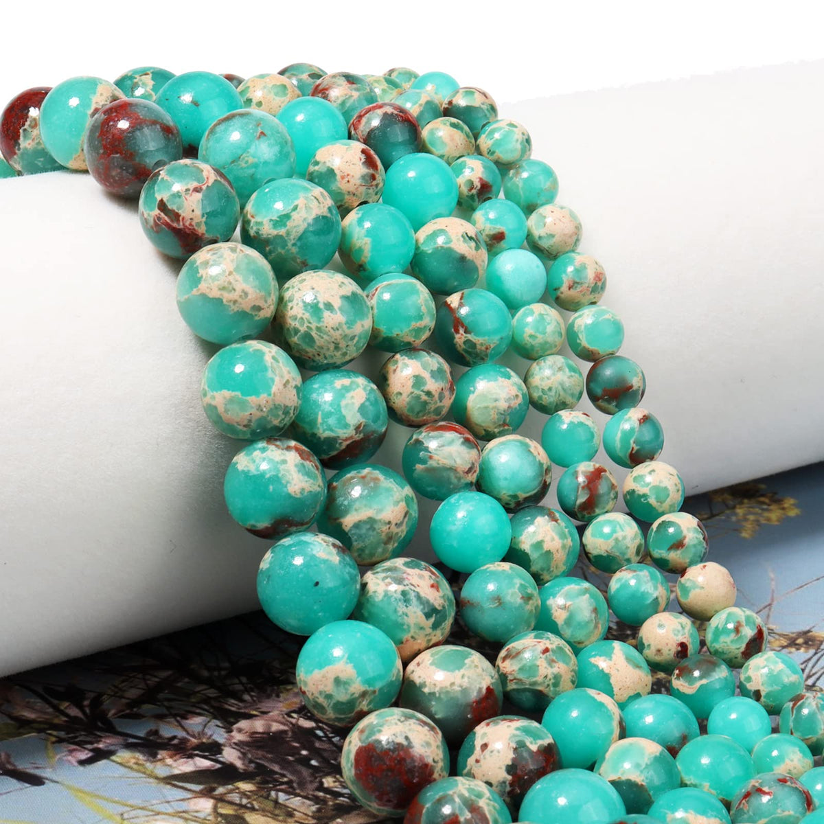 60pcs 6mm Natural Stone Beads Green Snakeskin Jasper Beads Energy Crystal Healing Power Gemstone for Jewelry Making, DIY Bracelet Necklace