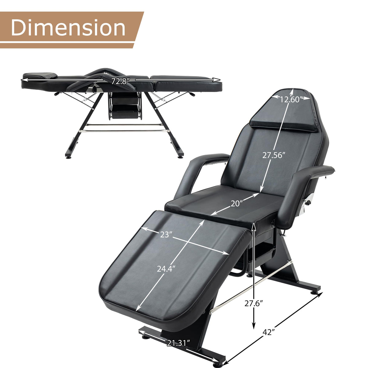 WZONICE98 3-Section Adjustable Facial Bed and Tattoo Chair, Hydraulic Stool with 2 Trays, 330lbs Capacity Massage Salon Spa Chair, Multi-Purpose Esthetician Lash Bed for Waxing Beauty Barber Black