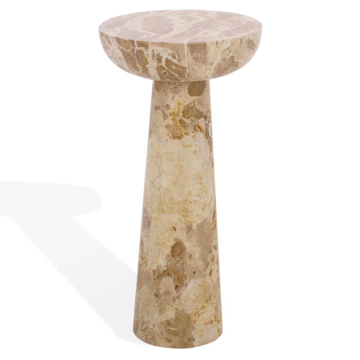 SAFAVIEH Couture Collection – Glendale Beige Round Marble Accent Table, Stone Pedestal Side Table, Modern Sculptural Design (SFV9766B)