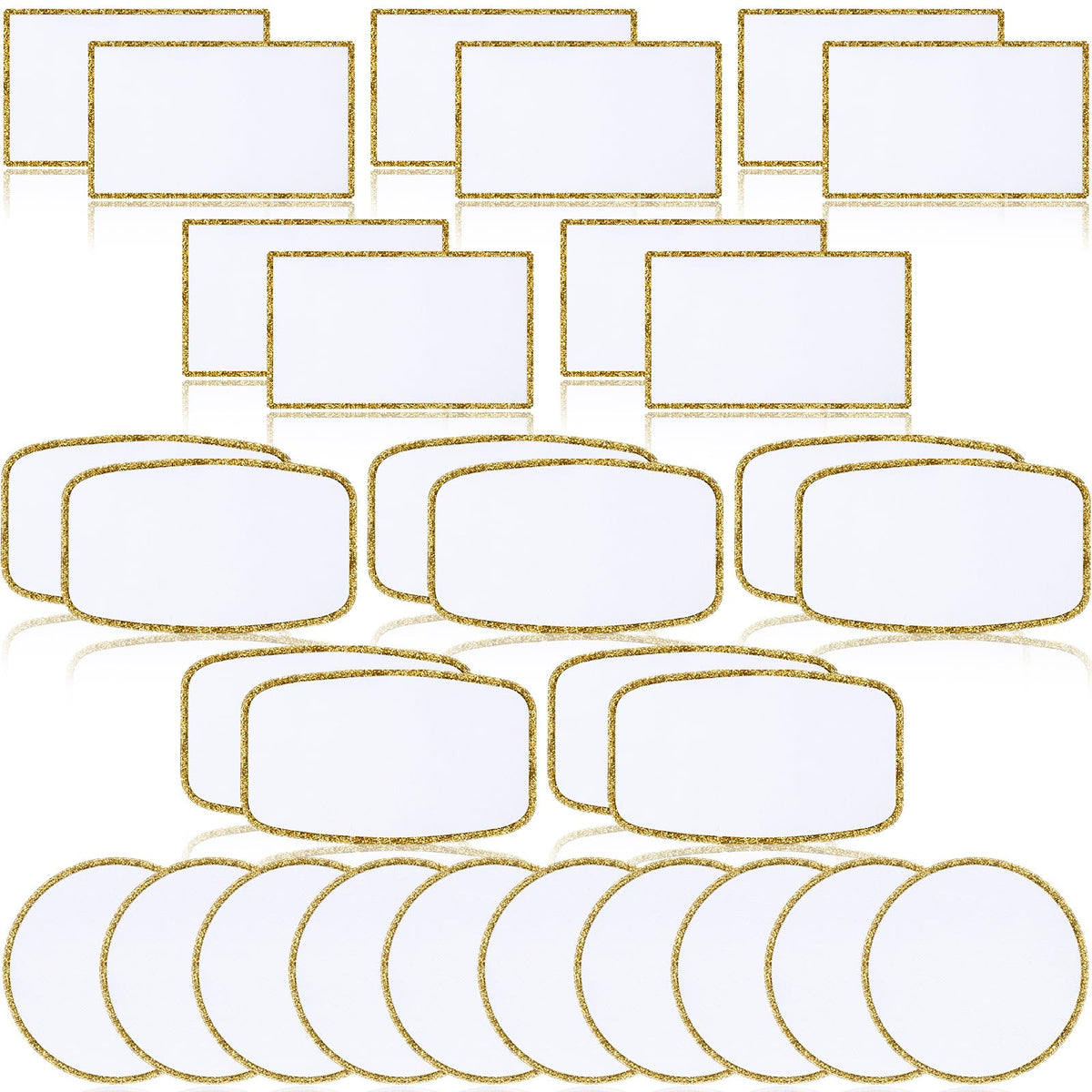 30 Pieces Sublimation Patches Fabric Iron-on Blank Patches 3 Shapes Repair Embroidery Sublimation Blank Hat Embroidery for DIY Crafts, Caps Clothes Shoes Bags Backpacks Uniforms(Gold Frame)