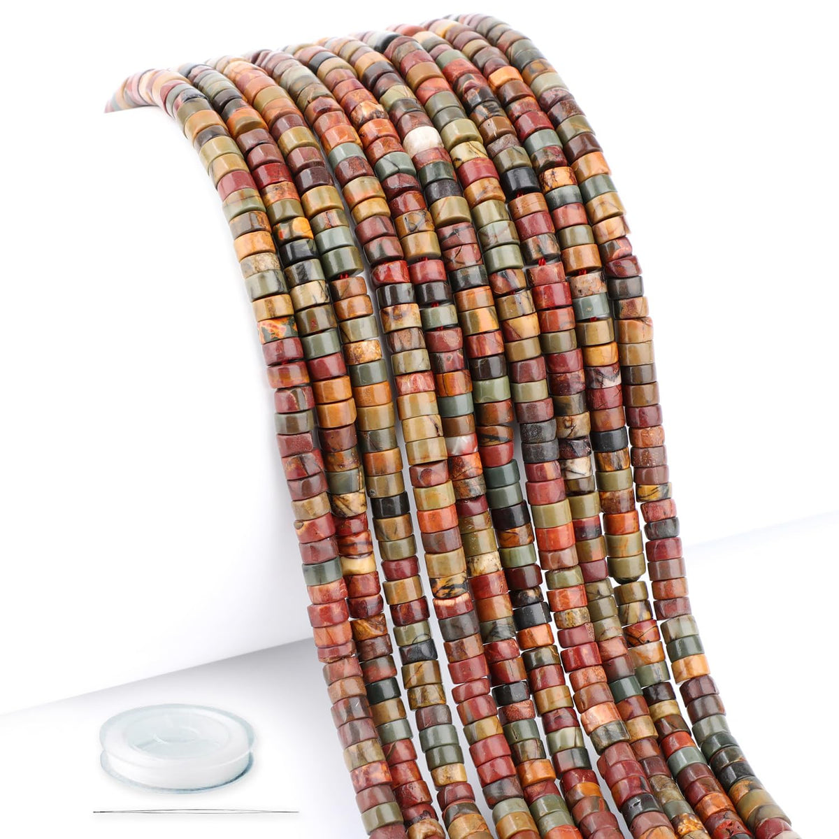 Natural Picasso Jasper Heishi Spacer Beads Loose Semi Precious Flat Round Gemstone Disc Shape Stone for Beading Jewelry Making 4x2mm 15.5"