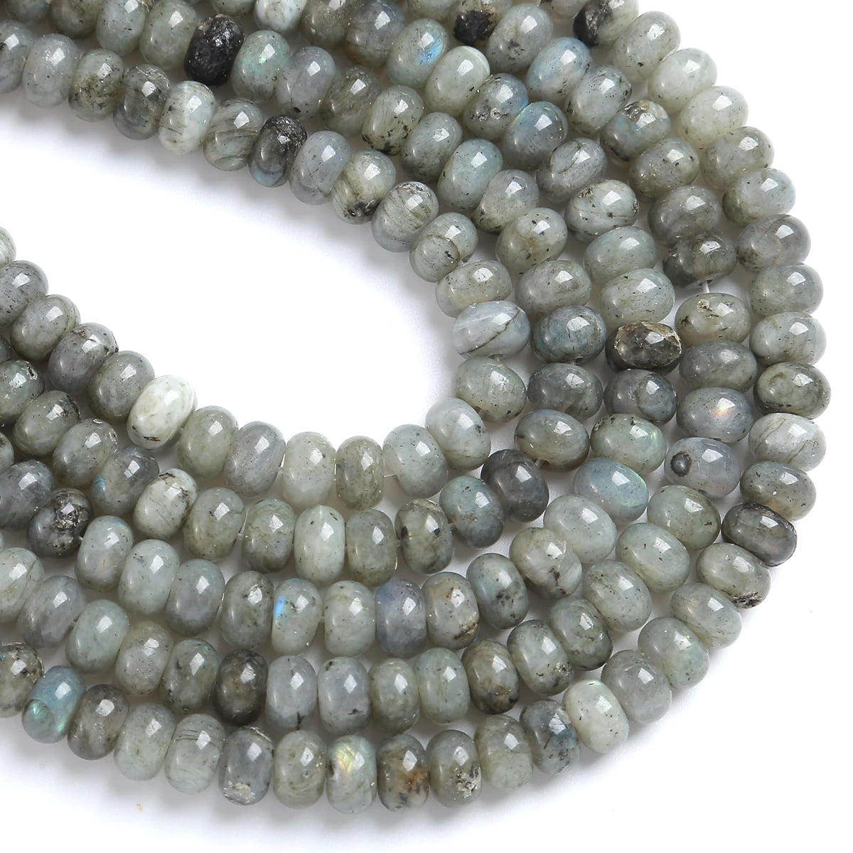 5x8mm 76pcs Natural Gray Labradorite Stone Rondelle Spacer Loose Beads Abacus Disk Stone Round Loose Gemstone Beads for Jewelry Making DIY Bracelet Necklace