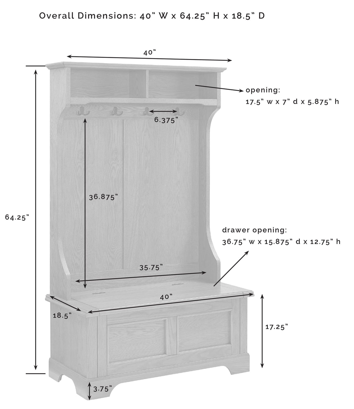 Crosley Furniture Campbell Hall Tree with Storage Bench and Coat Rack Hooks for Hanging, White
