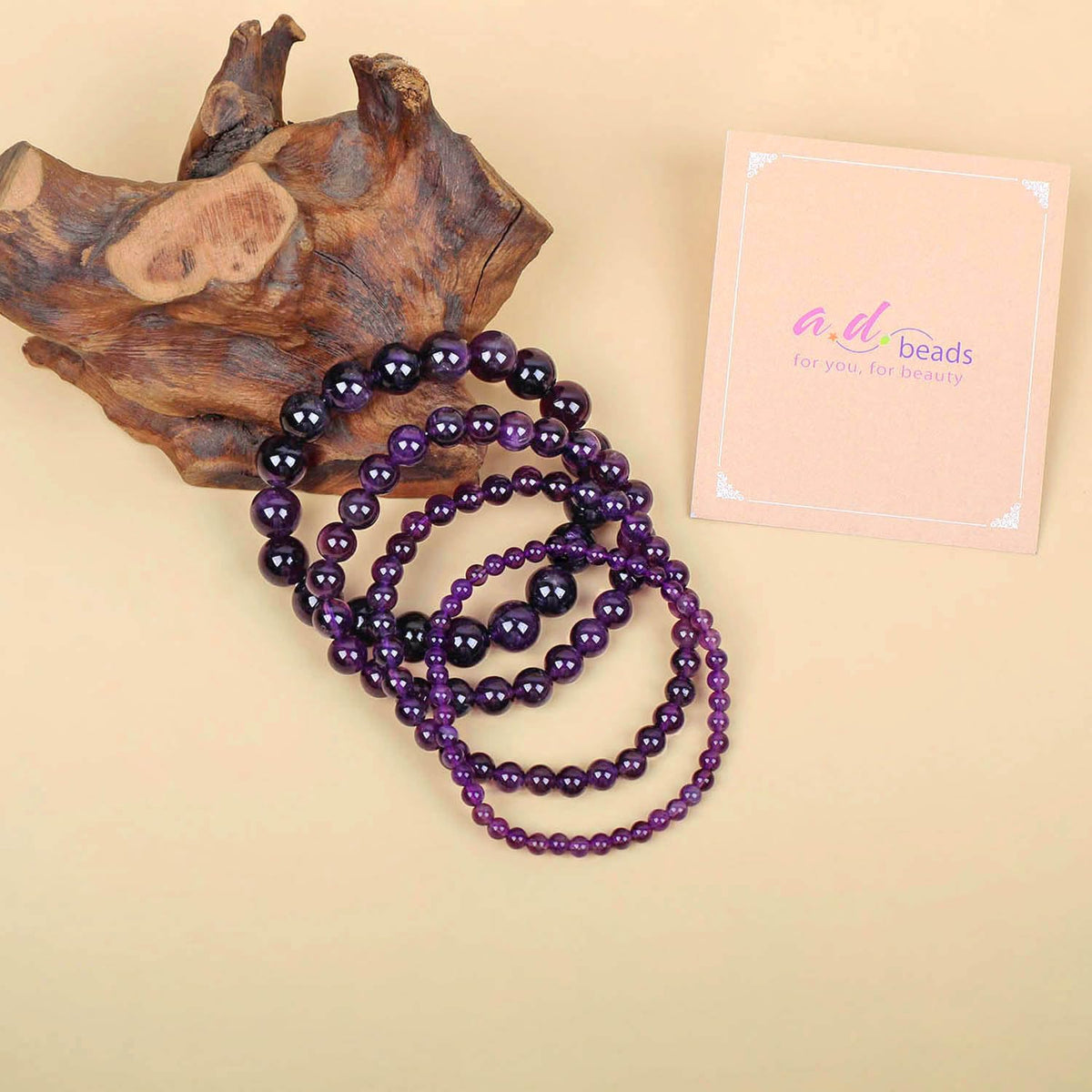 AD Beads Handmade Gemstone Stretch Elastic Bracelet Crystal Healing Reiki Nature's Beauty and Spiritual Essence Unisex (10mm, Amethyst (Love Guardian))