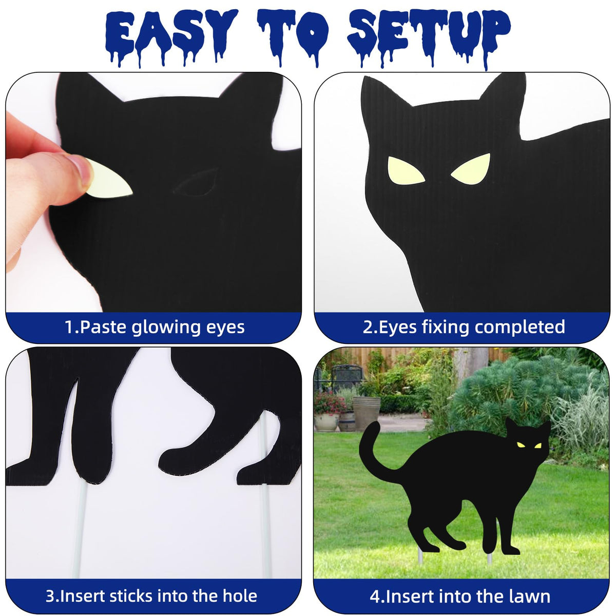 Halloween Decorations Outdoor Yard Signs,6Pcs Flordeluna Black Cat Halloween Yard Signs with Stakes, Scary Silhouette with Glow in Dark Eyes for Outdoor Yard Lawn Patio Garden Halloween Decor