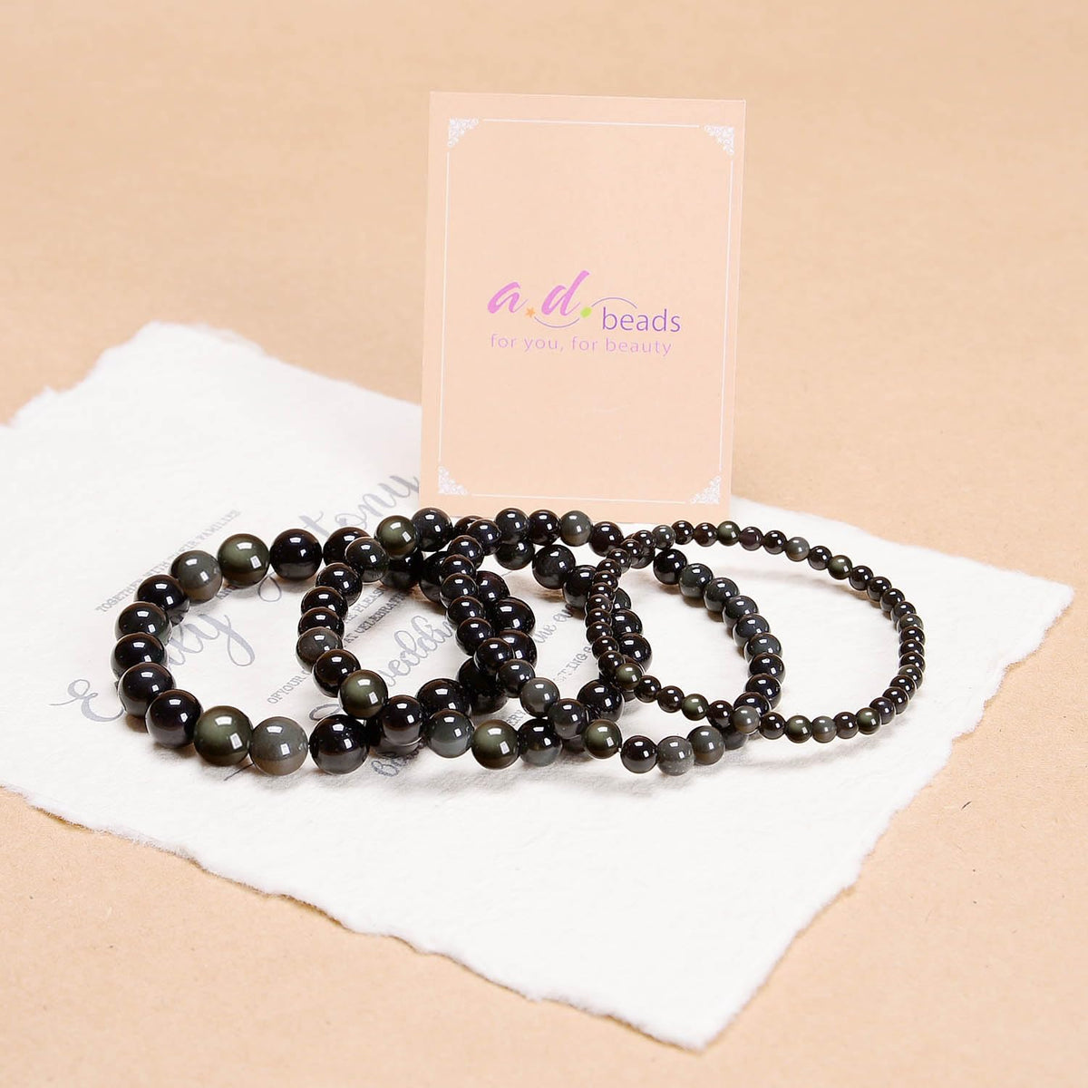 AD Beads Handmade Gemstone Stretch Elastic Bracelet Crystal Healing Reiki Nature's Beauty and Spiritual Essence Unisex (4mm, Black Obsidian (Pleasure))