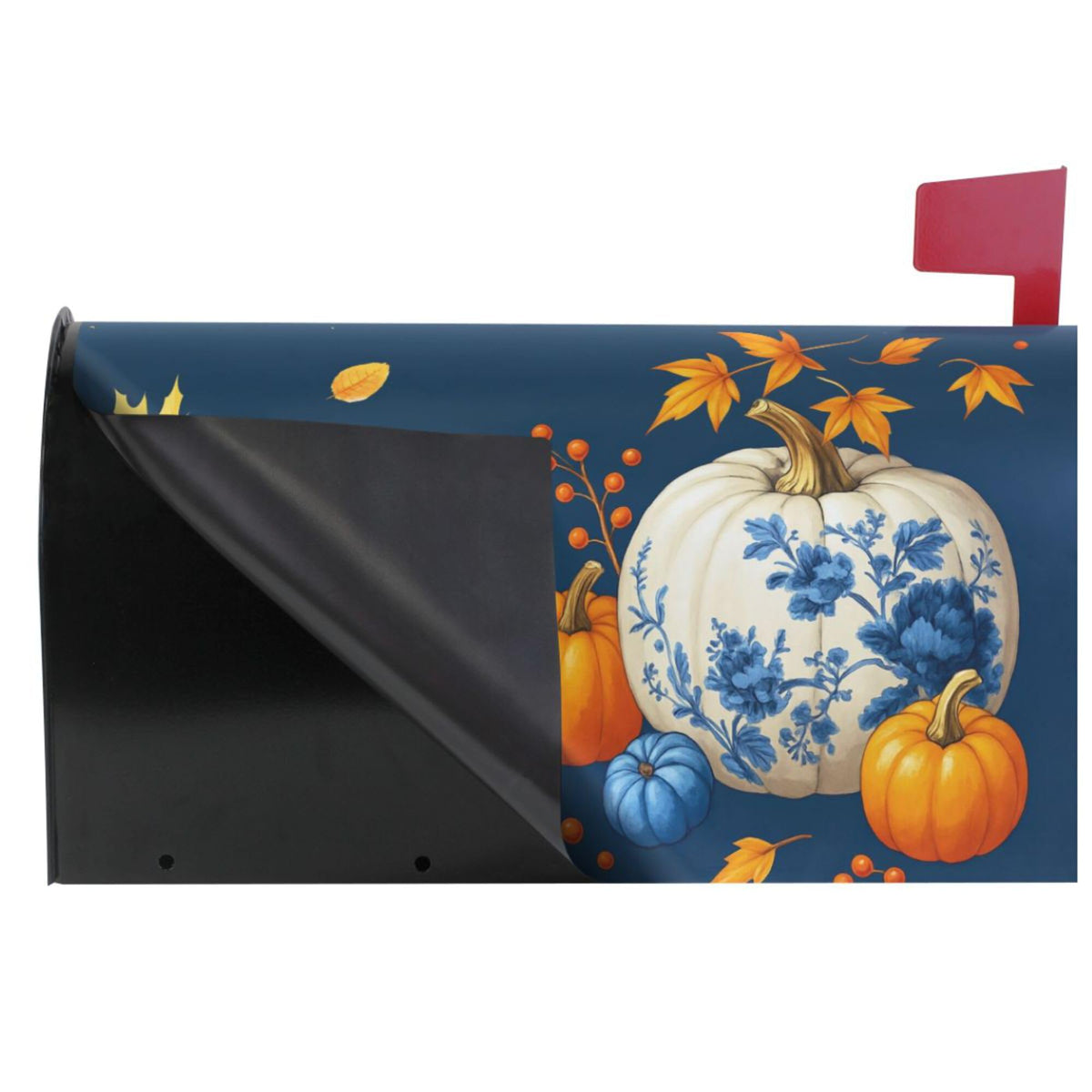 Wamika Welcome Fall Blue Magnetic Mailbox Covers Porcelain Pumpkin Maple Leaves Mailbox Cover Over Size Full Magnet Garden Yard Porch Mail Boxes Cover Holiday Decorations 25" L x 21" W