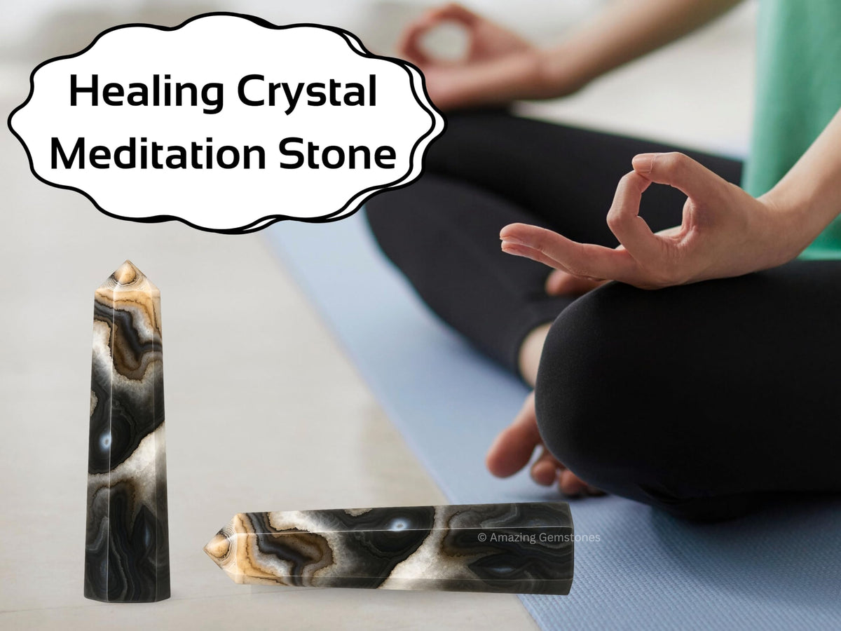 Amazing Gemstone Black Banded Agate Onyx Crystal Towers ~ Natural Healing Crystal Point Obelisk for Reiki Healing and Crystal Grid (3" to 4" INCH)