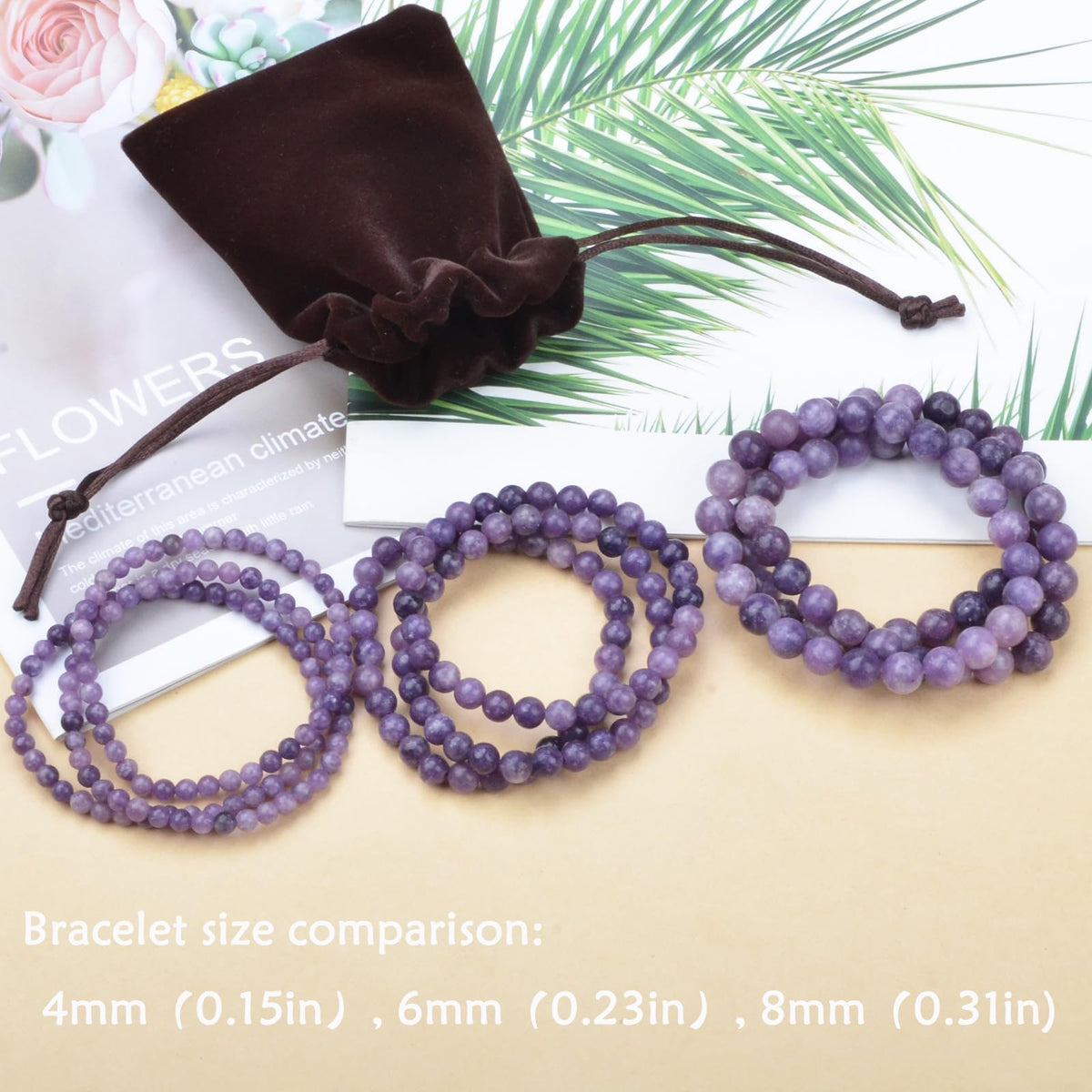 CHCCOYE 6mm Natural Healing Gemstone Bracelet Handmade Yoga Stretch Elastic Bracelet Stress Relief Crystal Jewelry for Men and Women (6mm, Purple Lepidolite)