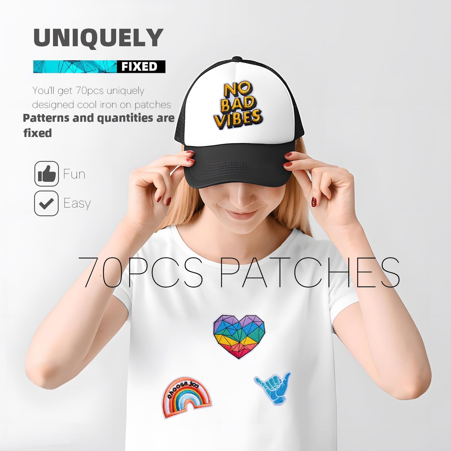 Solasocool Embroidered Iron on Patches Applique 70pcs Assorted Styles Iron on/Sew on Patch for Clothes Hats Backpacks Fabric Cute Embroidery Patches for Clothing Jeans Jackets DIY Accessories