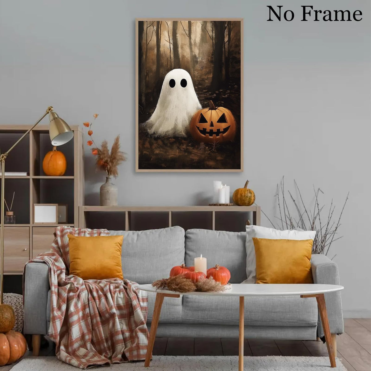 Vintage Halloween Ghost Poster Ghost Pumpkin Prints Dark Academia Gothic Prints Moody Halloween Pictures Spooky Fall Forest Art Spooky Moody Wall Art Dark Academia Painting 16x24inch Frameless