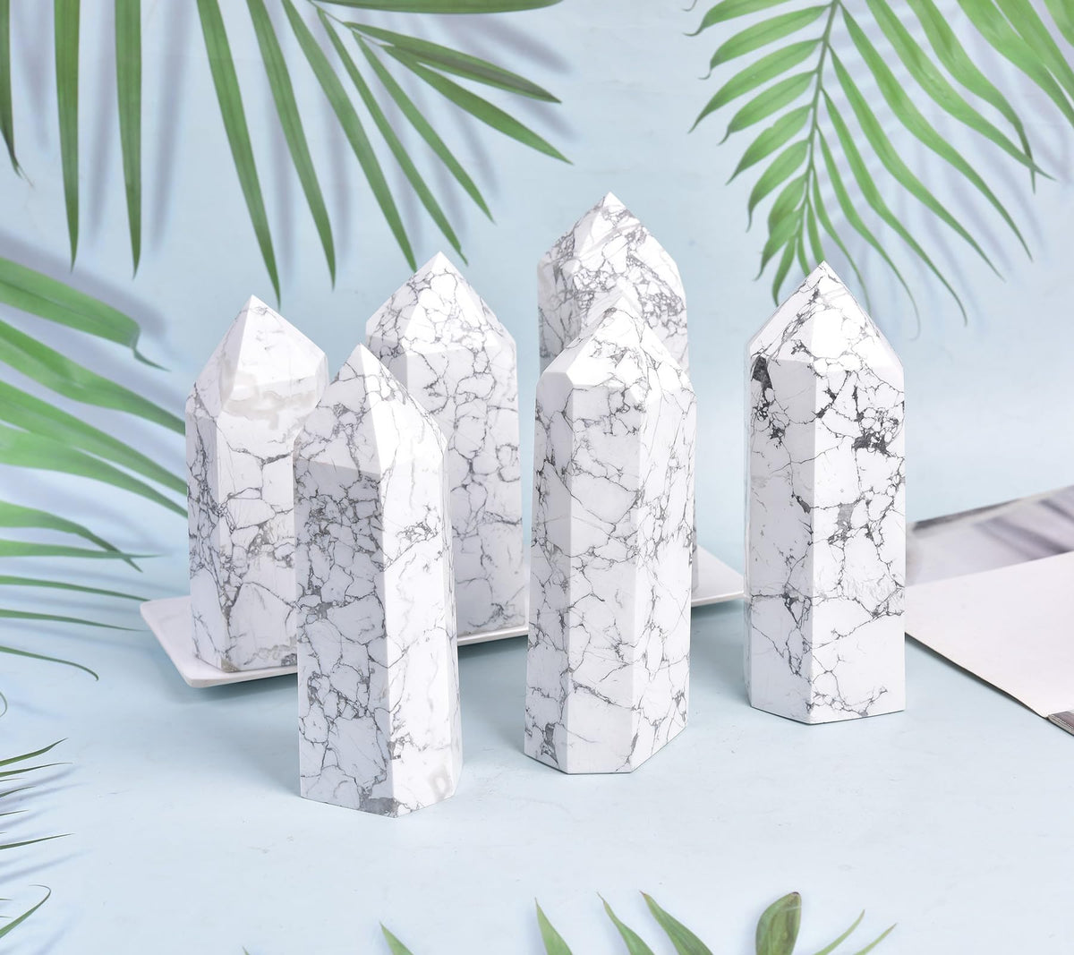 AMOYSTONE Large Stone Tower Natural White Turquoise Healing Crystal Wand Hexagonal Point Obelisk Irregular 3-3.5 Lbs, Spiritual Meditation, Reiki Chakra Gemstone Home Decor