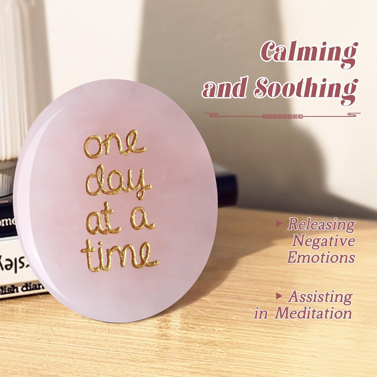 QINJIEJIE One Day at A Time Rose Quartz Worry Stone Healing Crystal Thumb Stones Thinking of You Gifts for Anxiety Relief Items You Got This Valentine's Day Gifts for My Love Gifts for Women