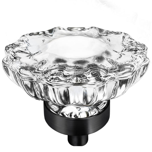 VEHCIL Crystal Cabinet Knobs, 8 Pack Vintage Cabinet Dresser Knob Single Hole Matte Black Decorative Drawer Knob Crystal Knobs for Cabinets Kitchen Cupboard Bathroom, Oval Flower Design