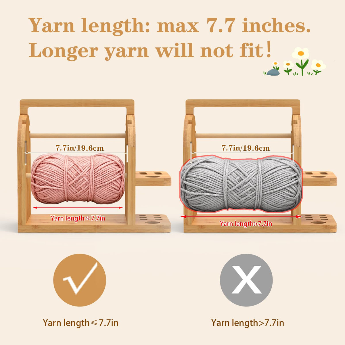 sandpaint Yarn Holder for Crocheting, Durable Bamboo Wood Yarn Storage Organizer with Built-in Phone Stand, Tangle-Free Dual Rods & Tool Holder, Ideal Crochet Accessories for Skein, Cake, Ball Yarn