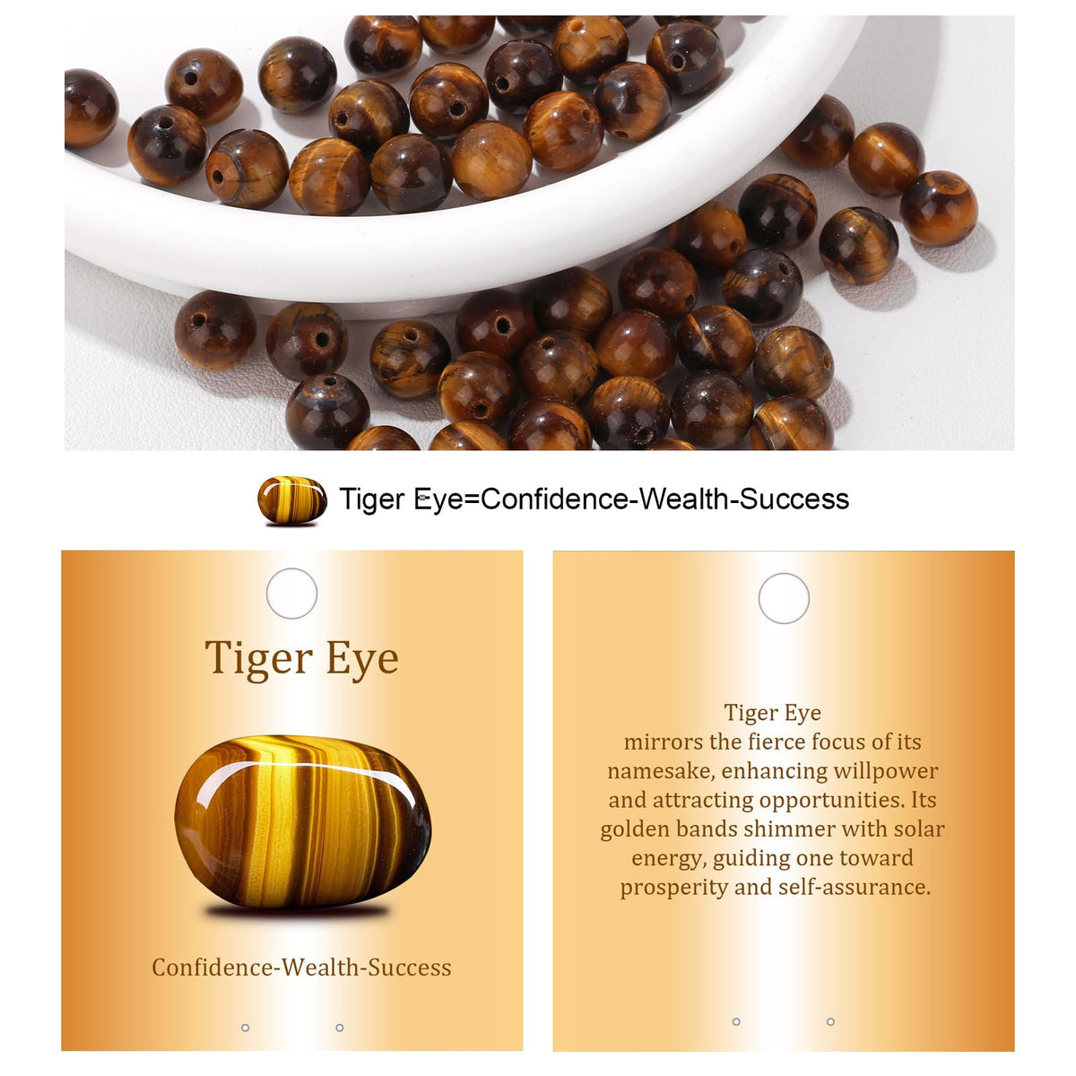 Vinswet 45pcs 8mm Tiger Eye Natural Stone Beads Round Genuine Real Stone Beading Loose Gemstones DIY Smooth Bead for Bracelet Necklace Earrings Jewelry Making