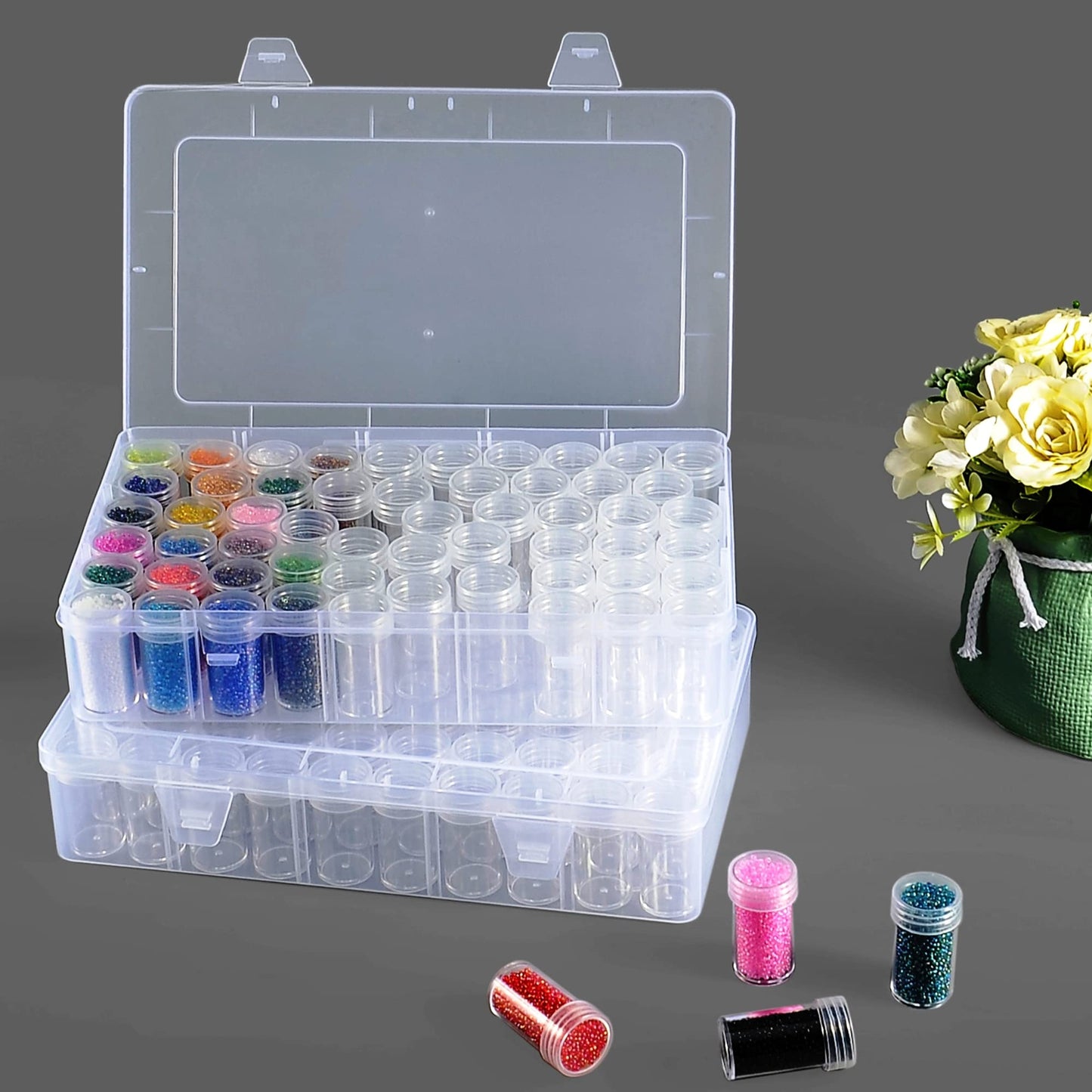 Notgia 2packs 60 Grids Bead Organizer and Storage Diamond Painting Containers Portable Plastic Case Box Arts Crafts Storage for Seeds Beads Sewing Cosmetic Nail Glitter Powder Small Parts Rhinestones
