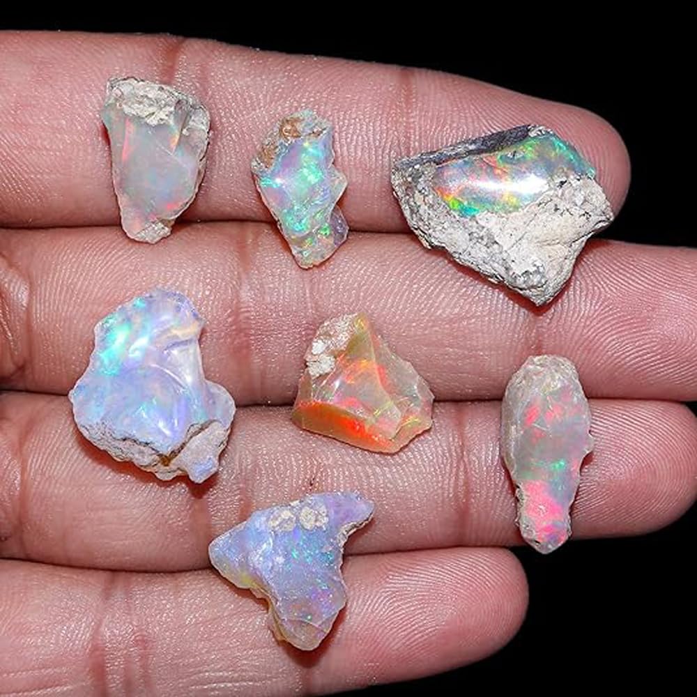 Natural 50+ Cts AAAA+ Raw Ethiopian Opal Rough Gemstones Lot Multi Fire Welo Opal Stones for Tumbling & Jewelry Making Supplies Healing Crystals Gems Rocks Loose Gemstones