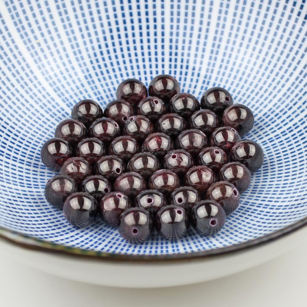 MJDCB Natural Stone Beads Garnet Round Loose Beads for Jewelry Making DIY Bracelet Necklace (10mm)